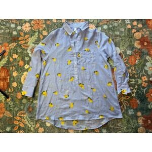 Live 4 Truth Blue White Striped Lemon Print Tunic Shirt Womens Large Long Sleeve